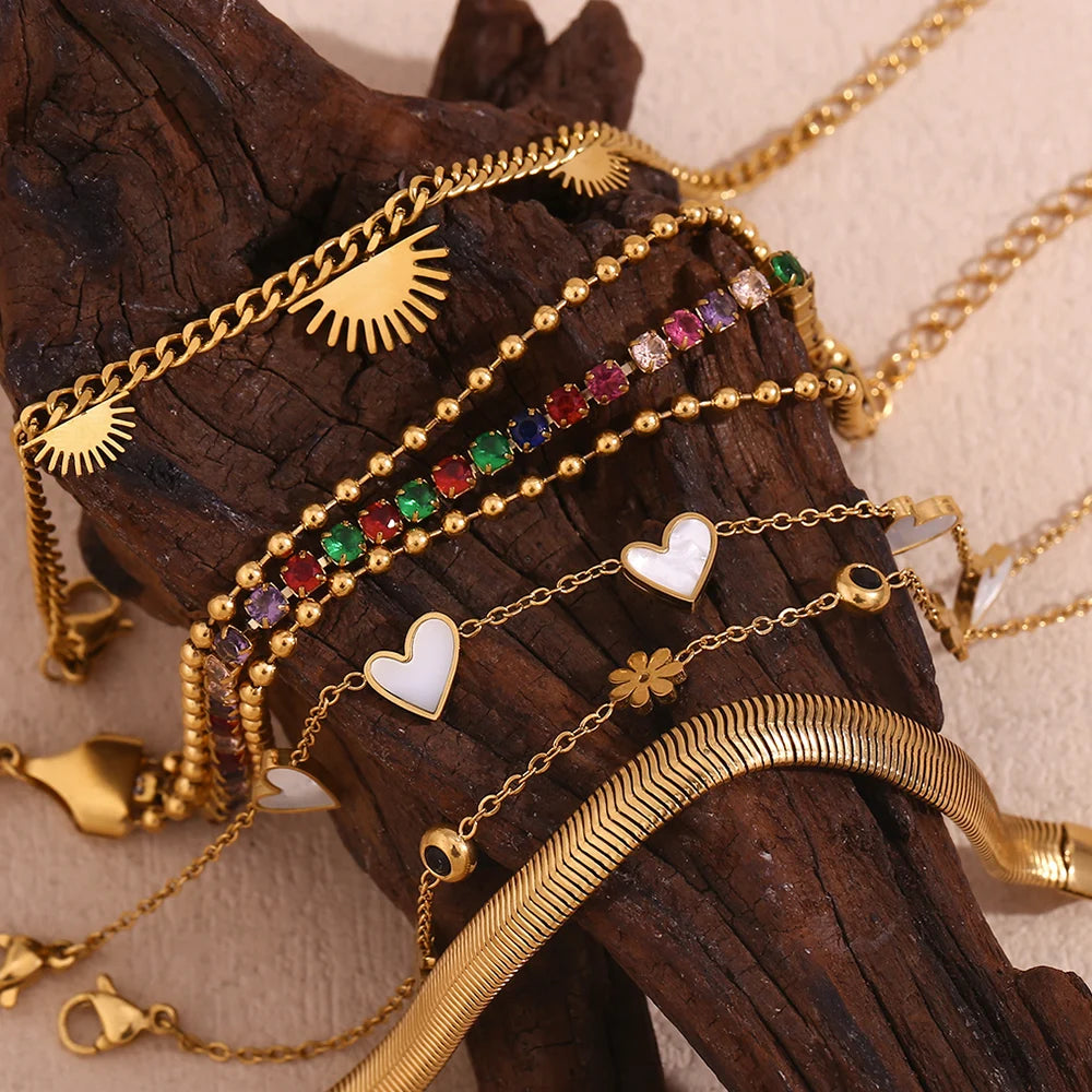 Double Sided Heart Snake Chain Layered Bracelet