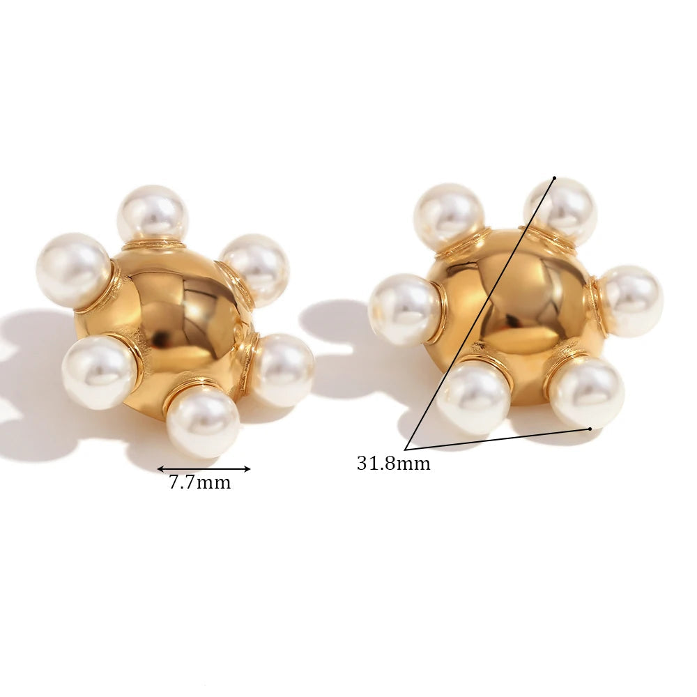 Whirlpool Hammer Pattern Star Shell Pearl Earrings