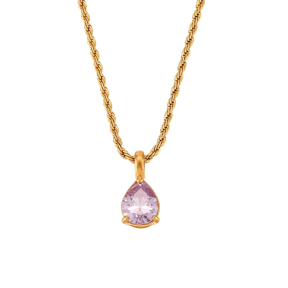 Elegant Birthstone Necklace with Zircon Pendant