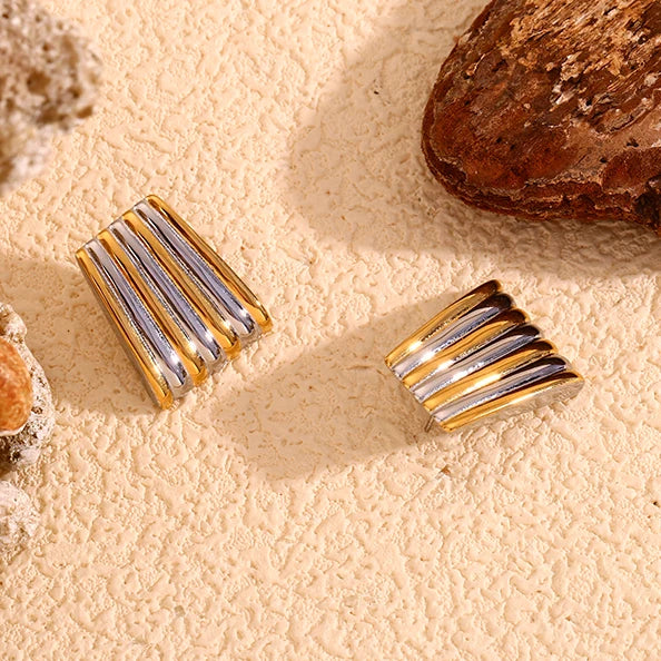 Elegant Trapezium Stripe Stud Earrings