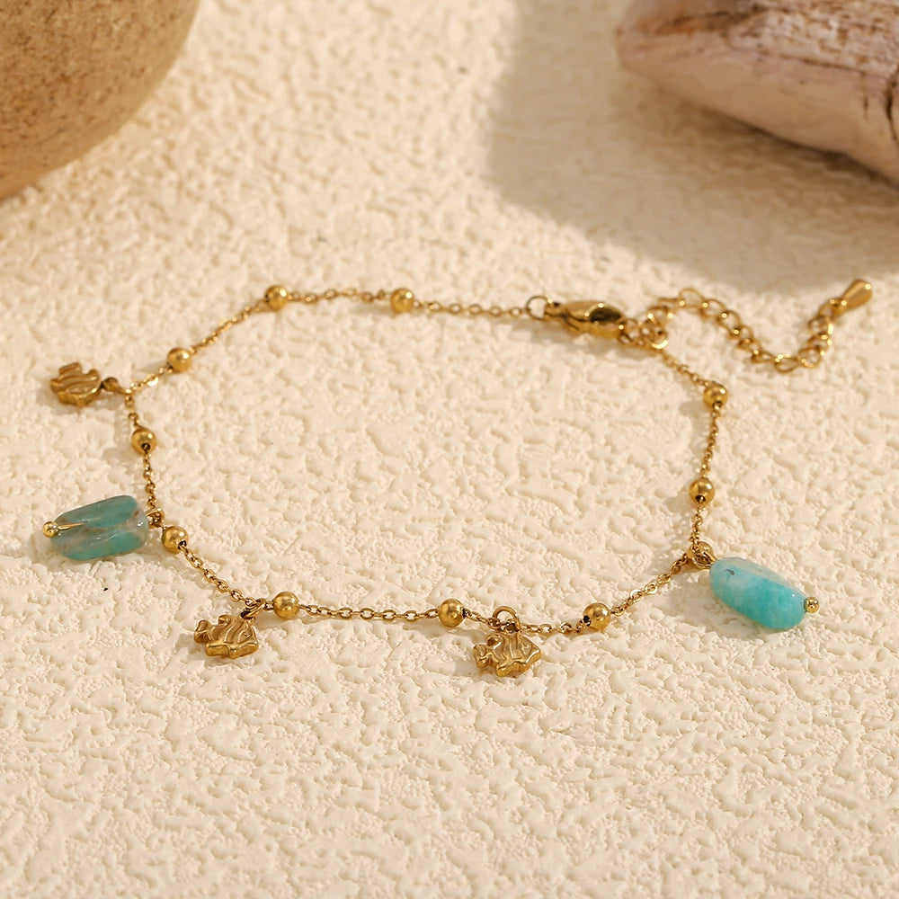 Cute Fish Pendant Anklet with Amazon Stone