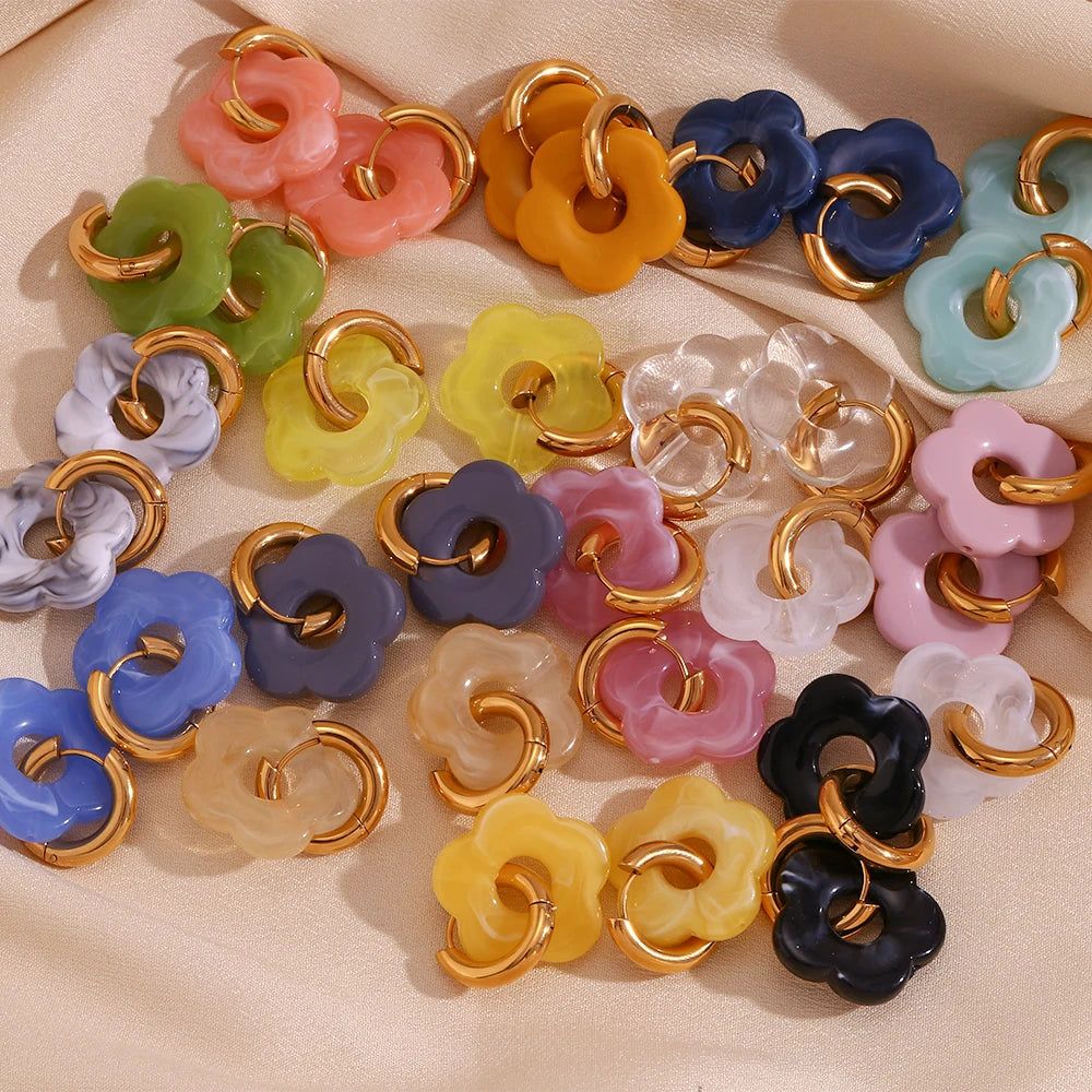 Resin Flower Hoop Earrings