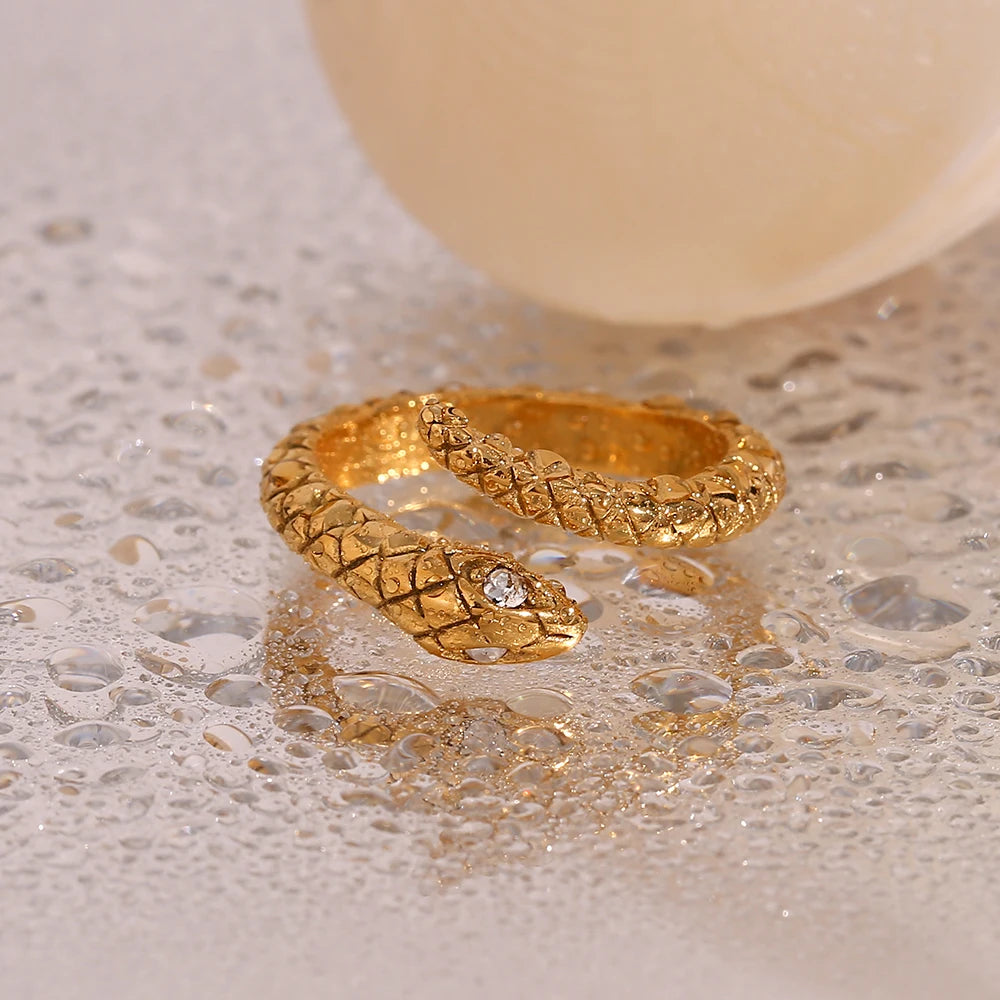 Crystal Eye Gold Snake Ring