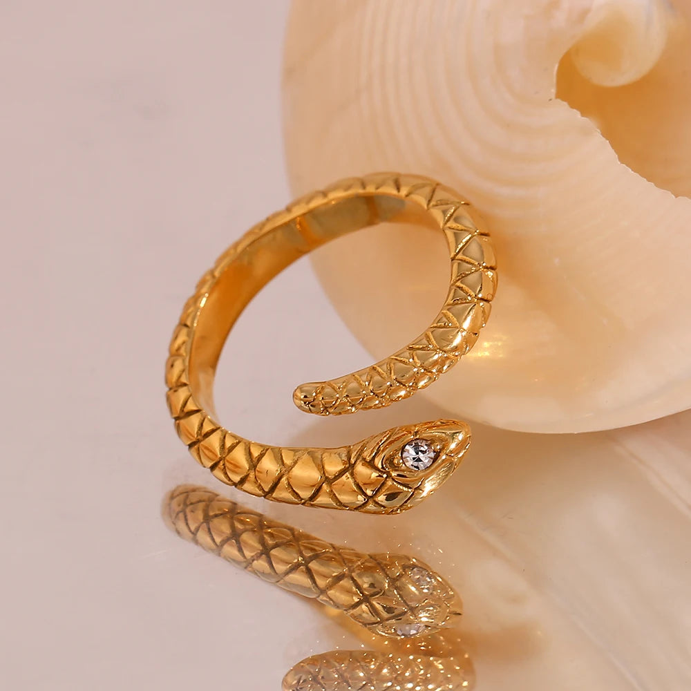 Crystal Eye Gold Snake Ring