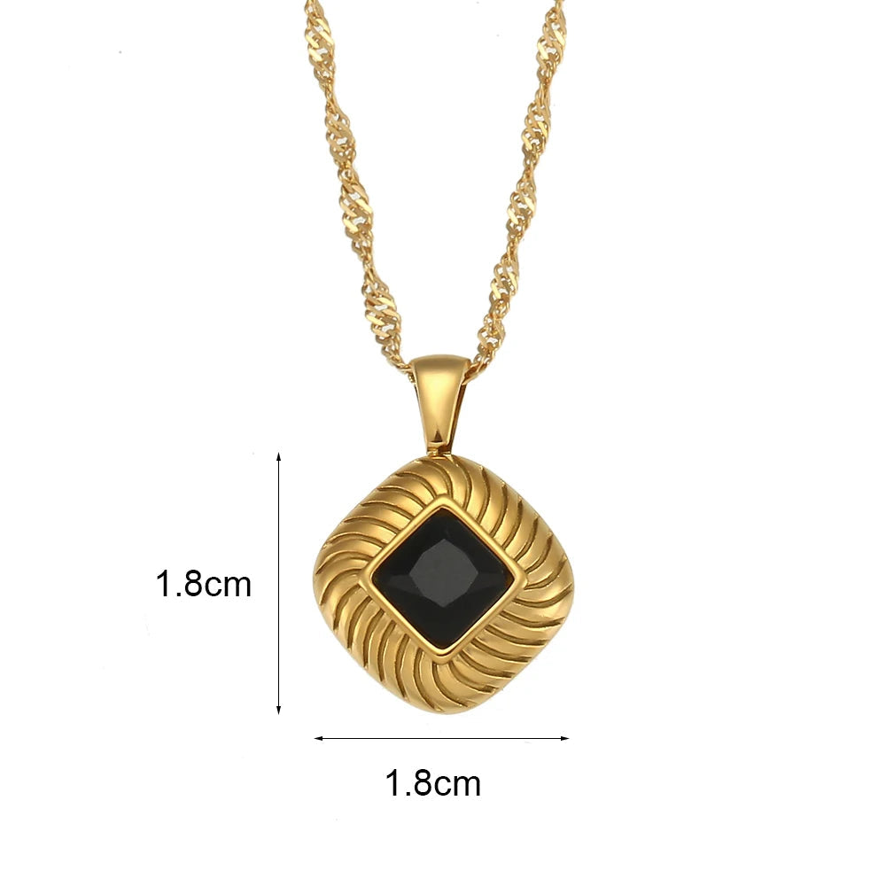 Fashion Square Texture Zircon Pendant Necklace