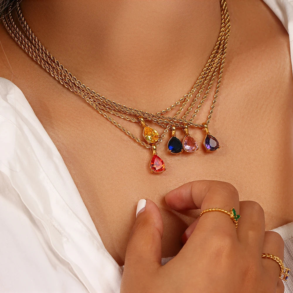 Elegant Birthstone Necklace with Zircon Pendant