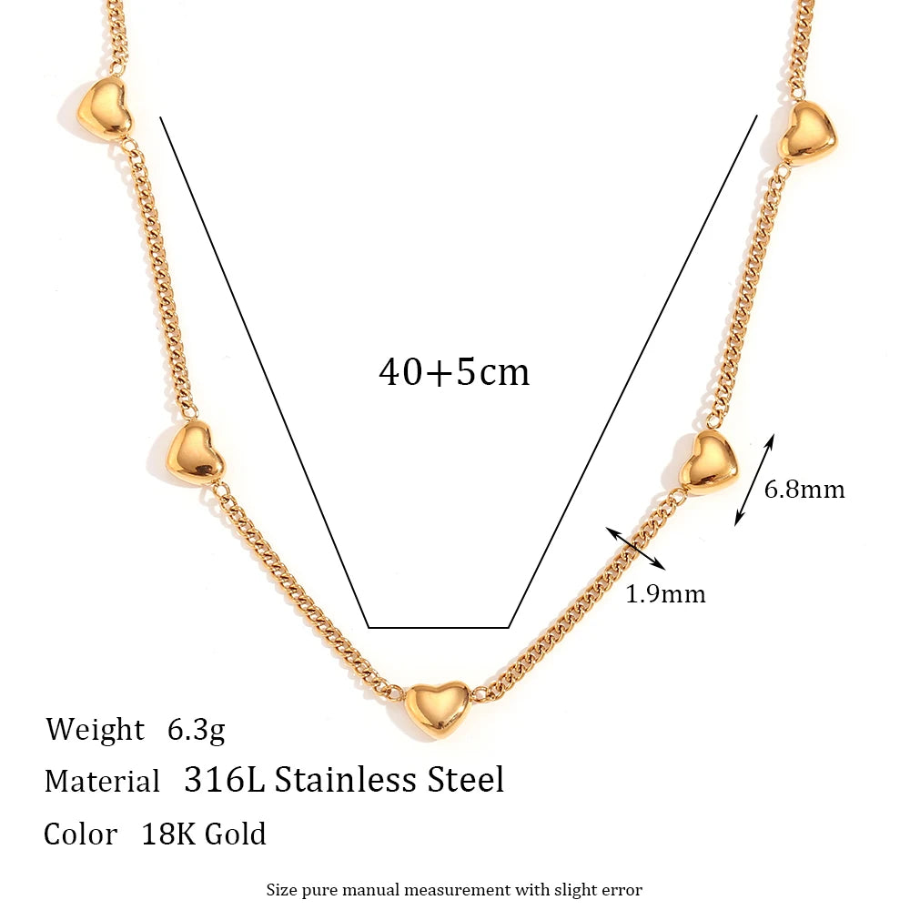 Heart Chain Bracelet Necklace Set 18K Gold