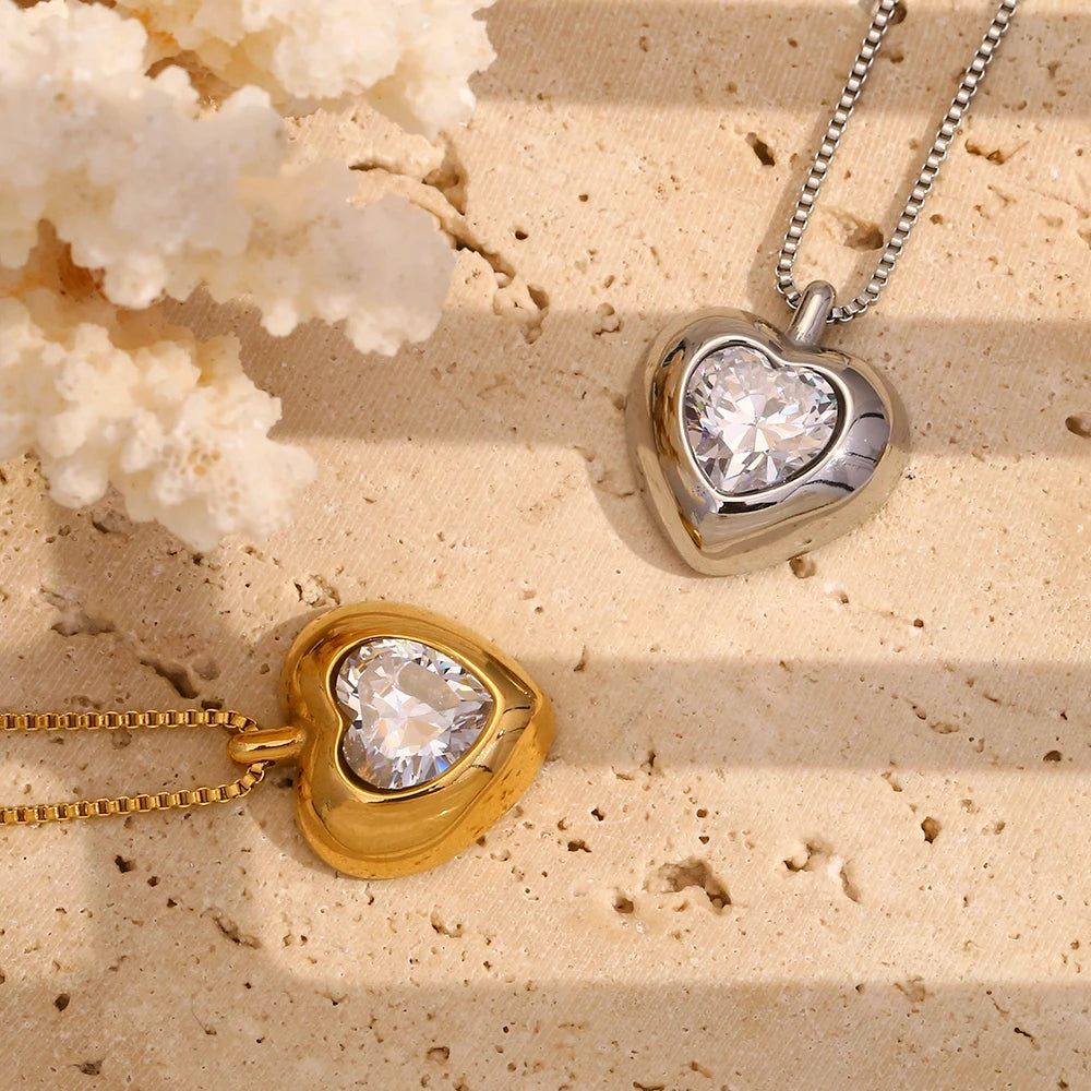 Minimalist Zircon Heart Pendant Necklace