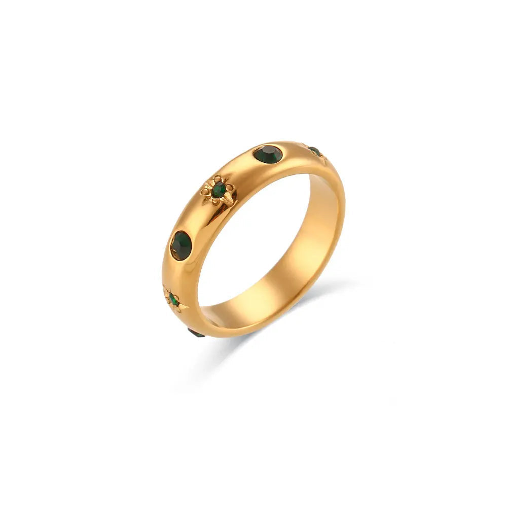 Tabata 18K Gold Plated Green Zircon Pearl Ring