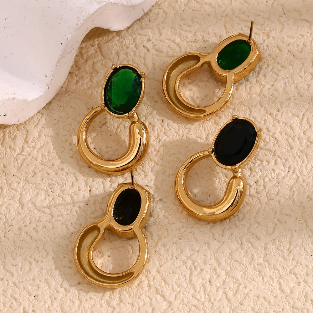 Oval Green Zircon Gold Plated Earrings