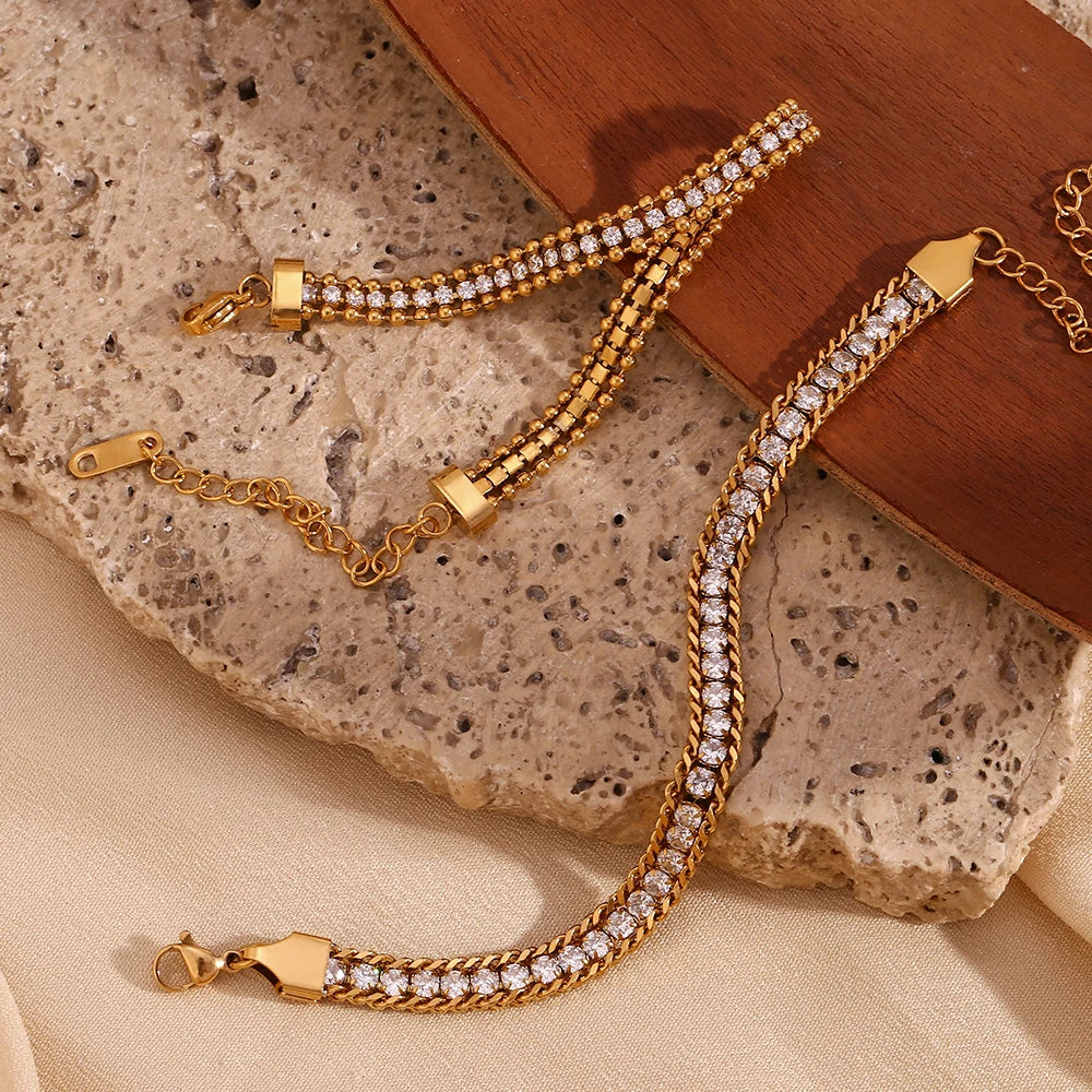 Elegant Triple Layer Zircon Bracelet