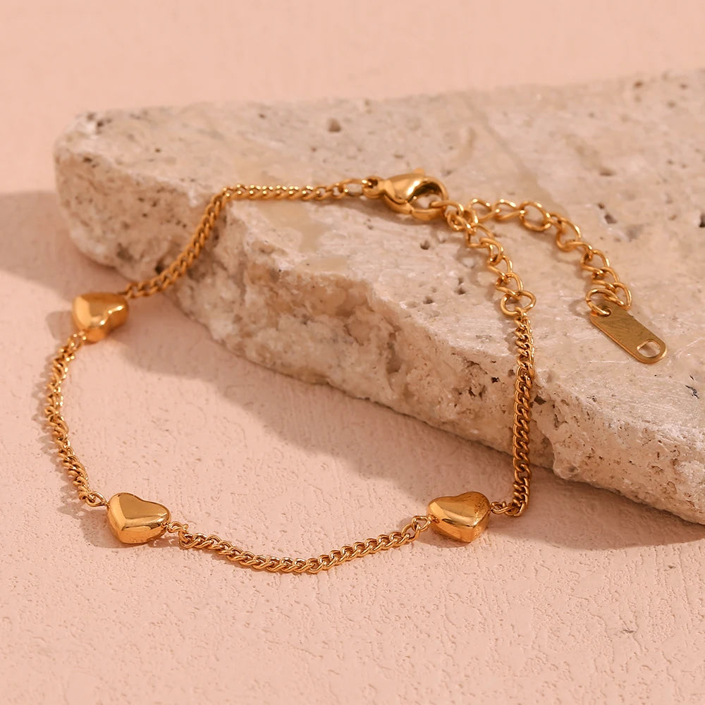 Heart Chain Bracelet Necklace Set 18K Gold