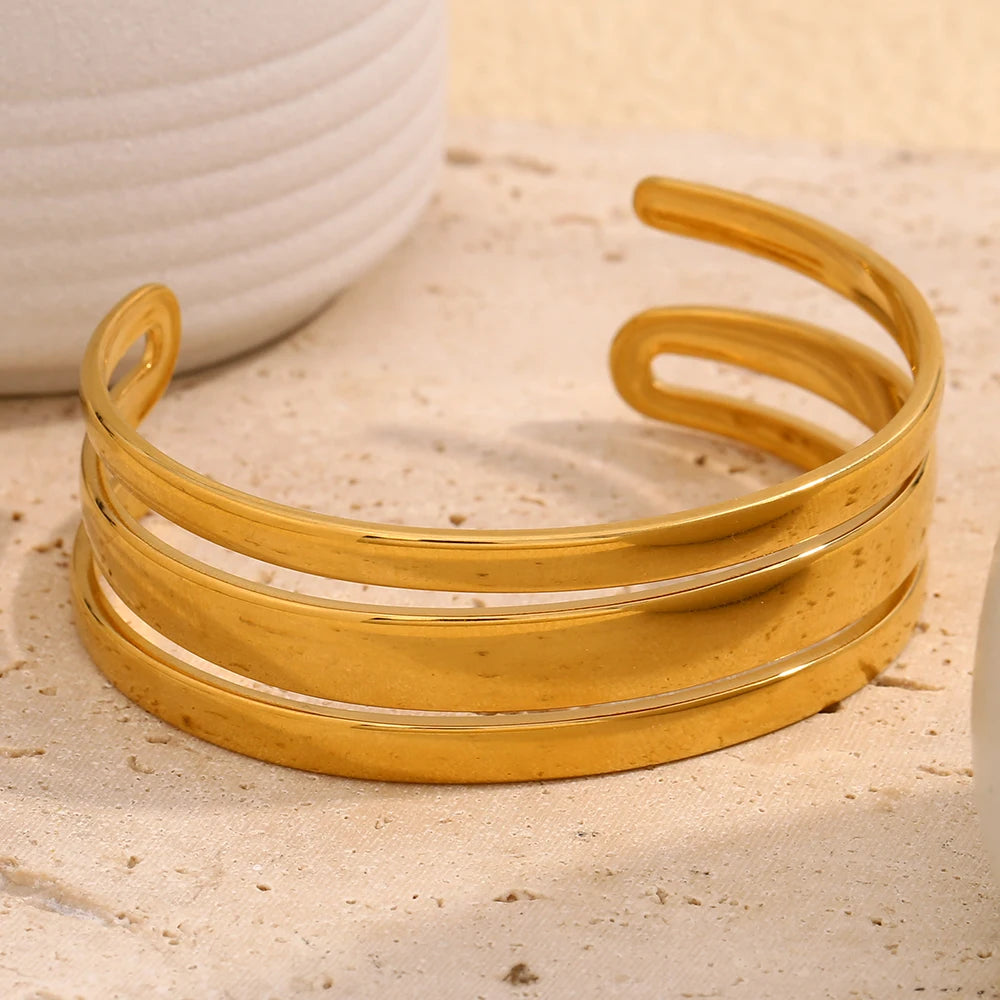 Elegant Wide Face Triple Layer Bracelet