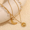 Exquisite Triple Layer Crystal Moon Sun Pendant Necklace