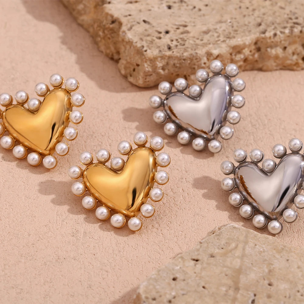 Outer Hoop Pearl Heart Earrings