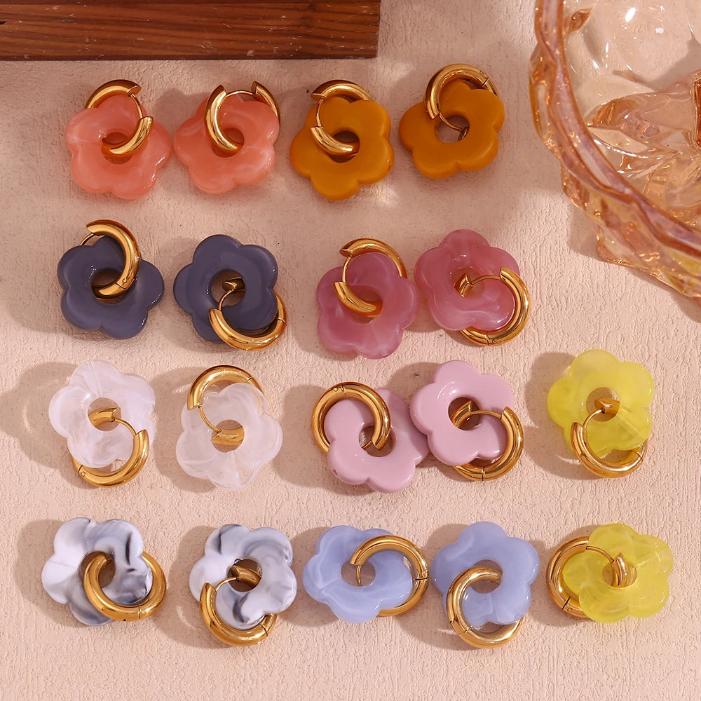 Resin Flower Hoop Earrings