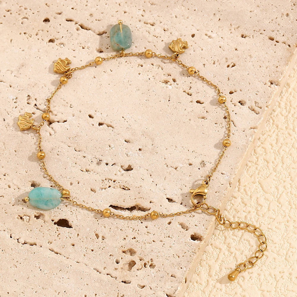 Cute Fish Pendant Anklet with Amazon Stone