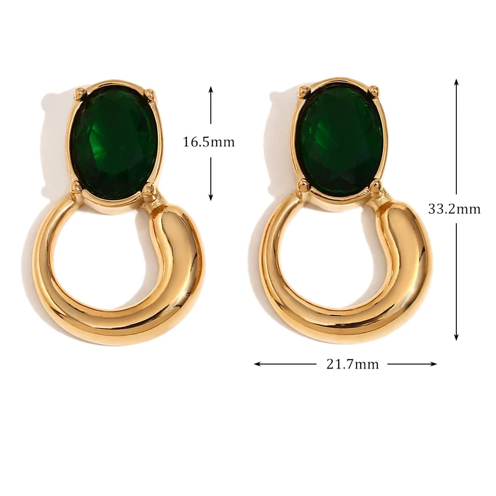 Oval Green Zircon Gold Plated Earrings