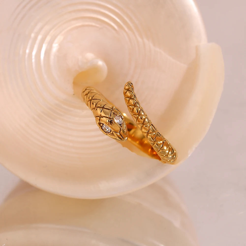 Crystal Eye Gold Snake Ring