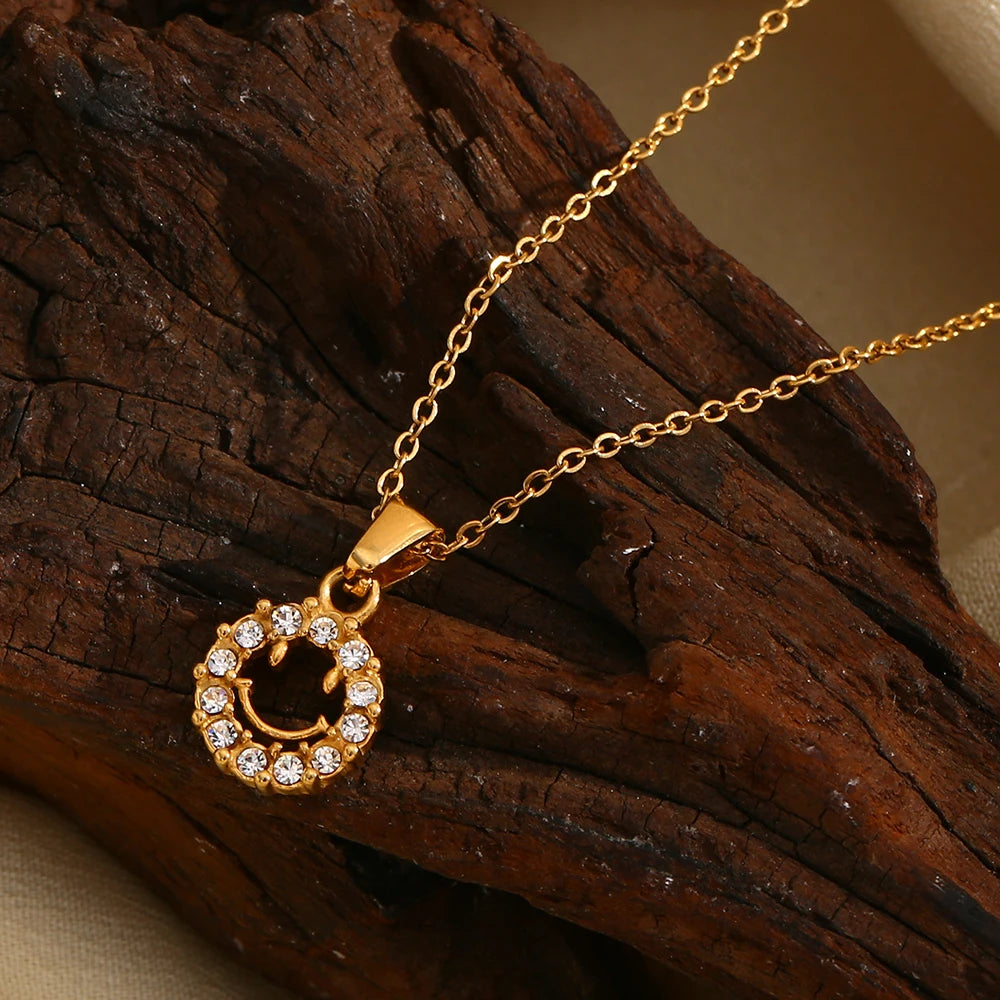 Classic Zircon Smile Pendant Necklace