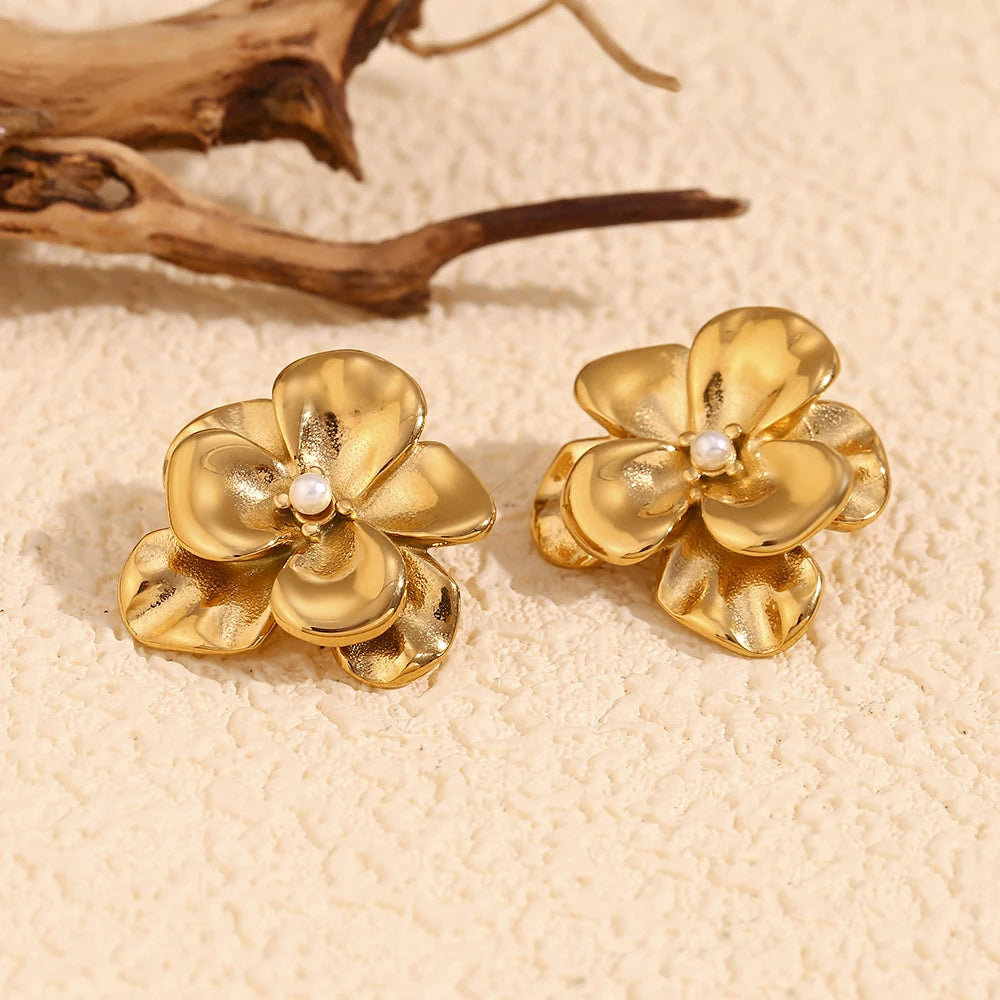 Double Layered Pearl Petal Earrings