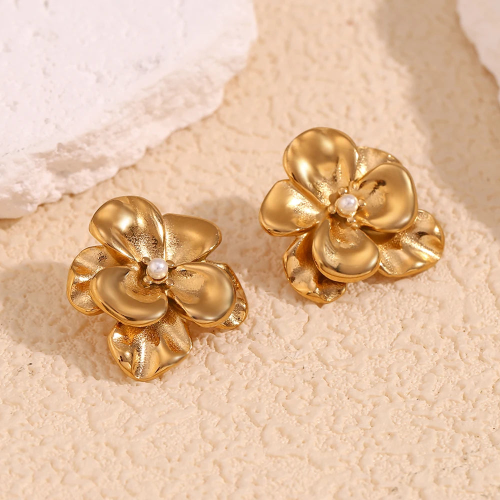 Double Layered Pearl Petal Earrings