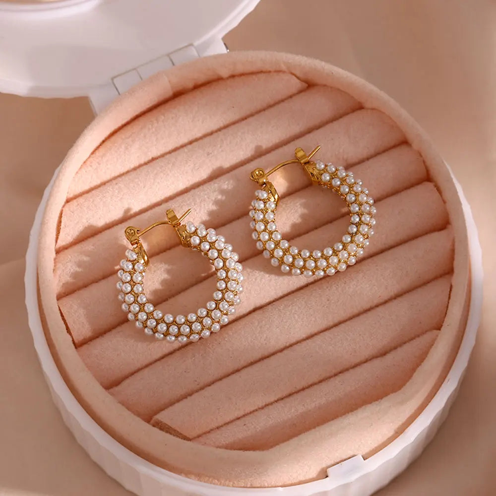 Exquisite Pearl Crystal Hoop Earrings