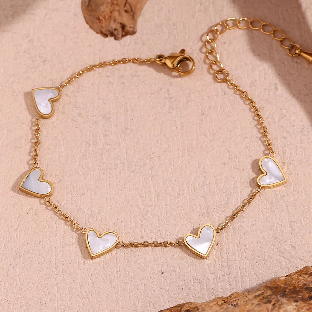 Double Sided Heart Snake Chain Layered Bracelet