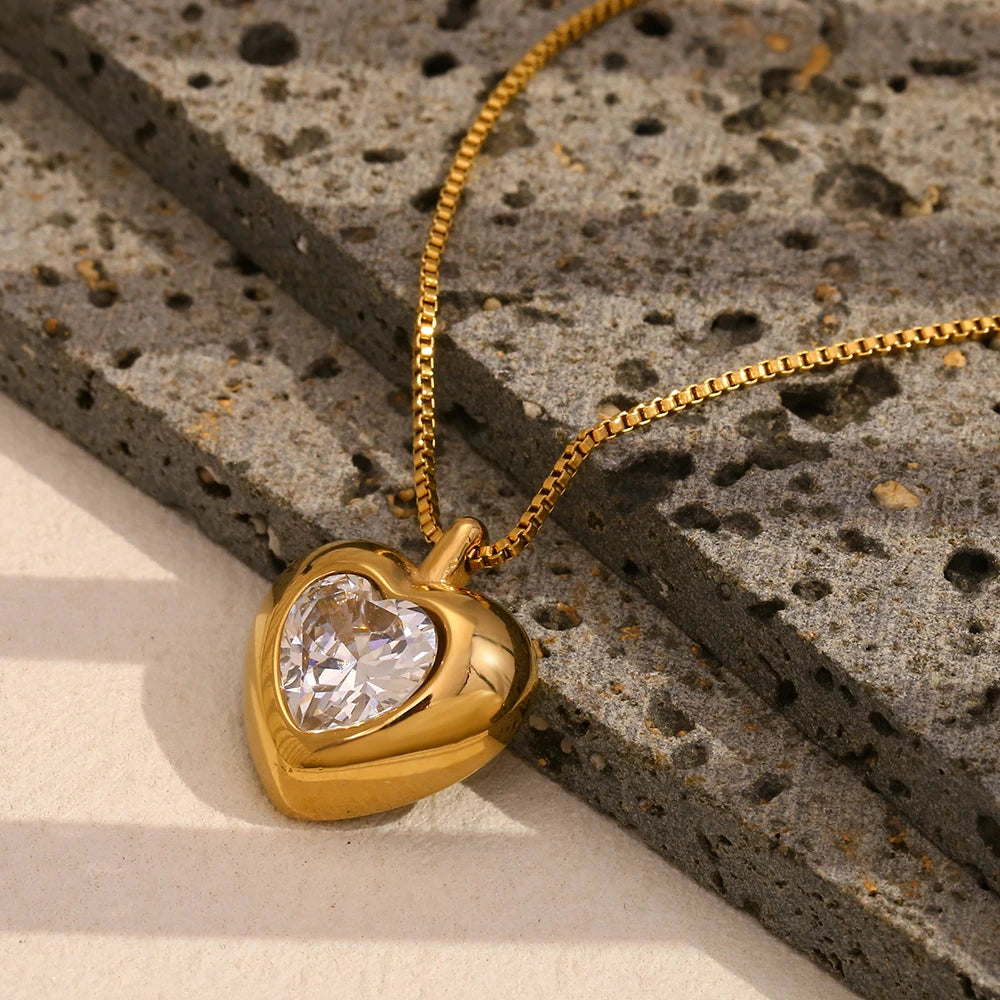 Minimalist Zircon Heart Pendant Necklace