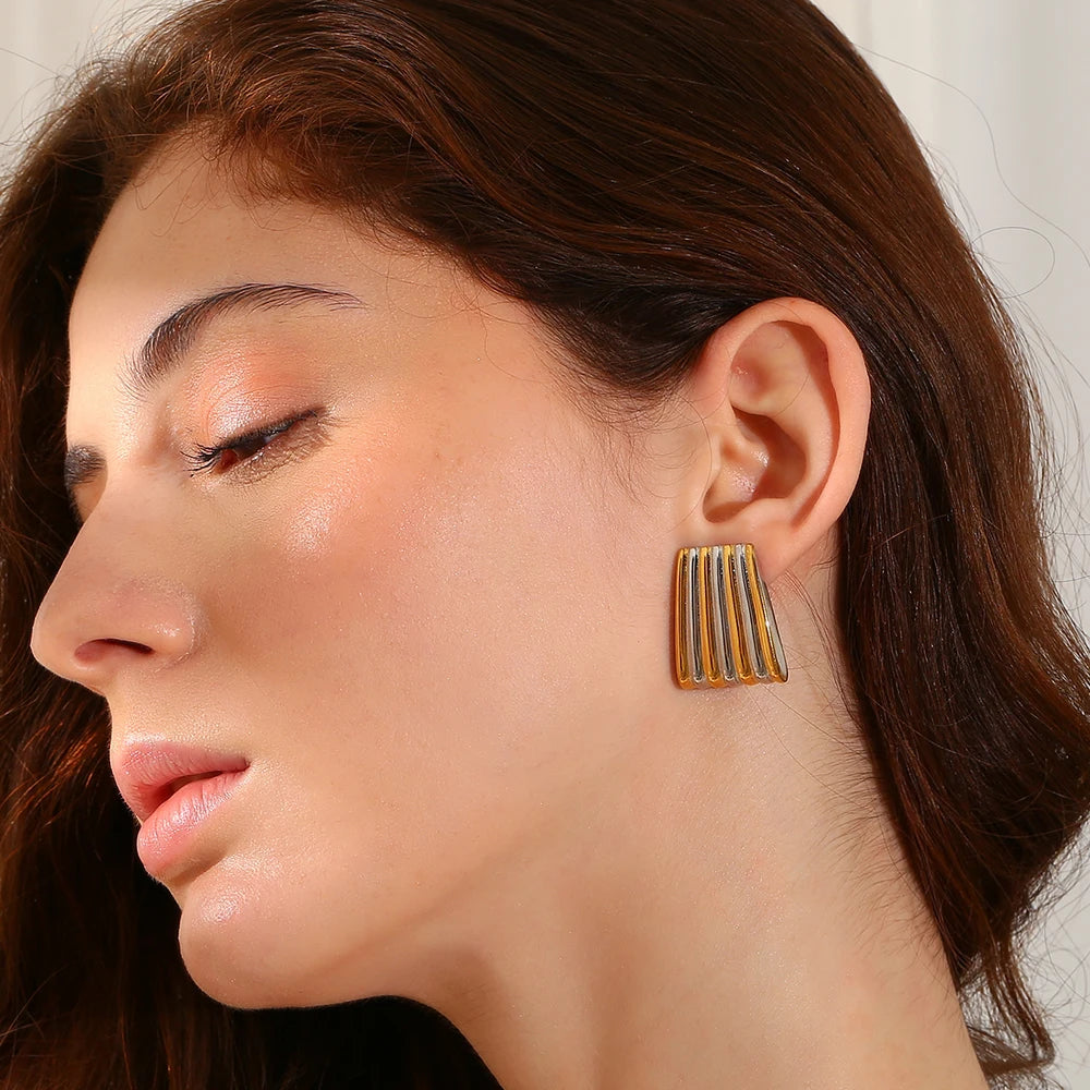 Elegant Trapezium Stripe Stud Earrings