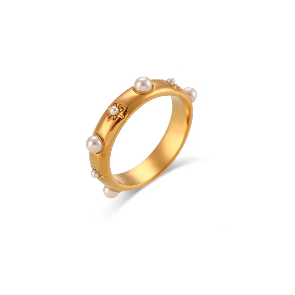 Tabata 18K Gold Plated Green Zircon Pearl Ring