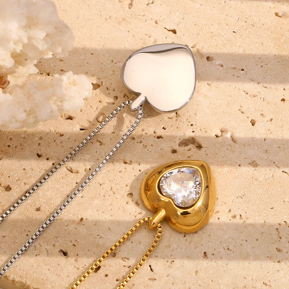 Minimalist Zircon Heart Pendant Necklace