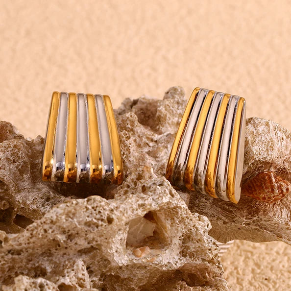 Elegant Trapezium Stripe Stud Earrings